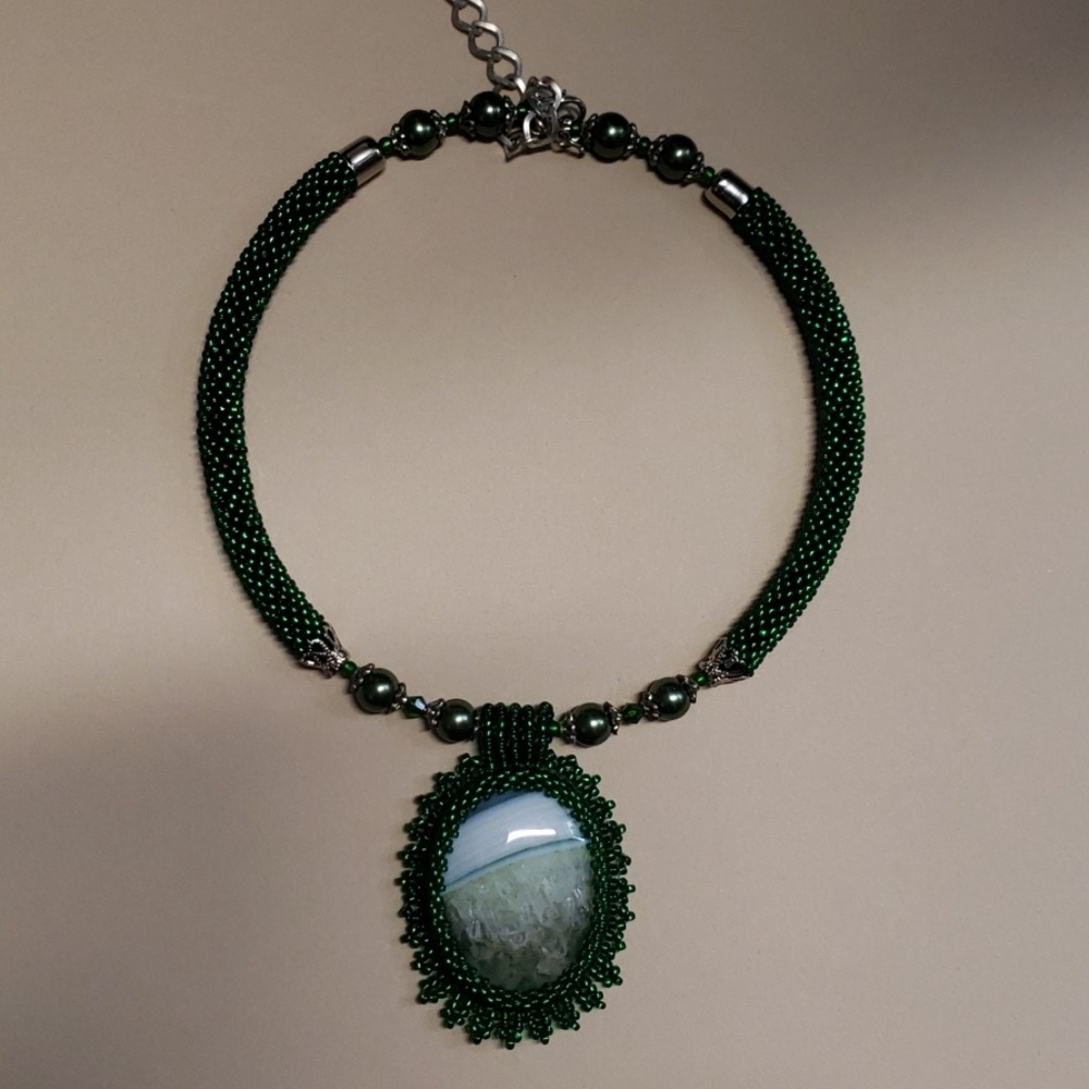Handmade emerald green statement necklace